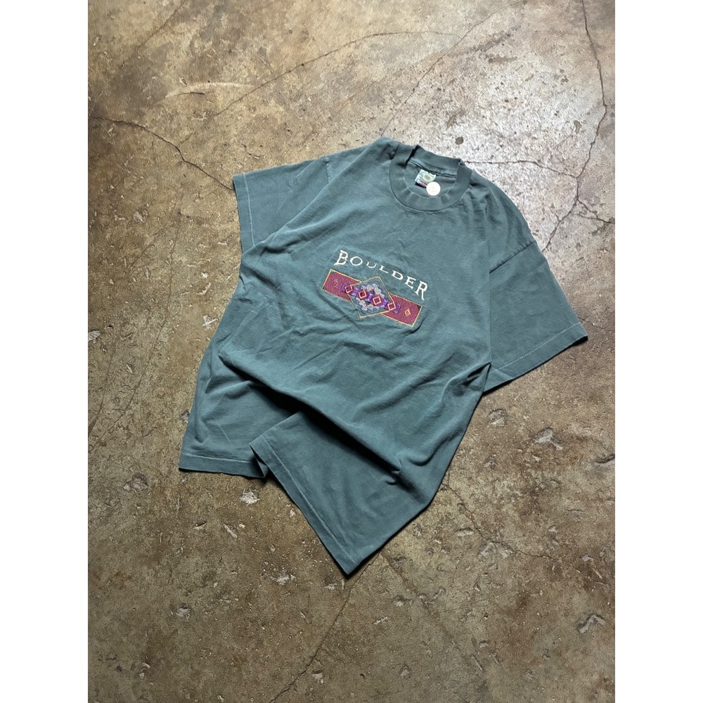 Vintage Fruit of the Loom Boulder Colorado Single Stitch T-Shirt Teal Large - Picture 2 of 7
